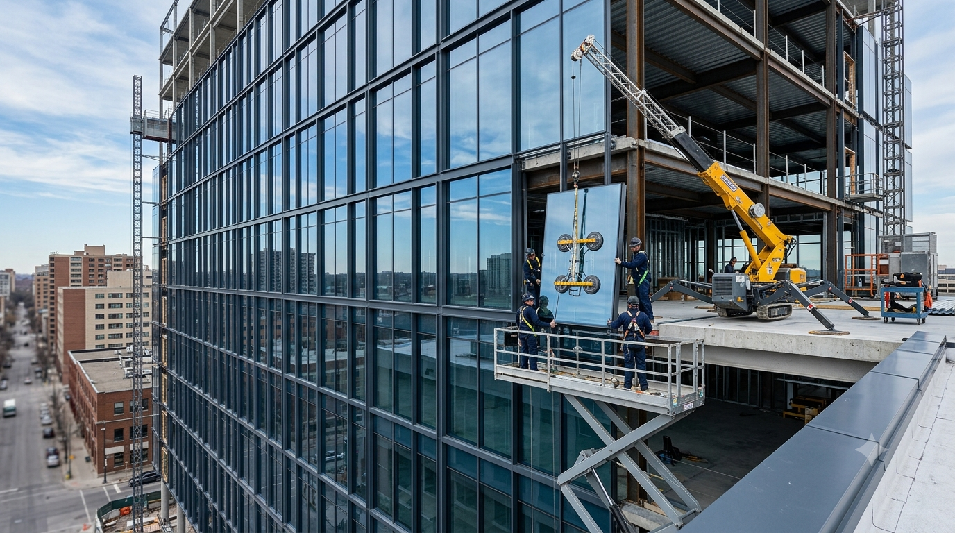 Commercial curtain wall installation