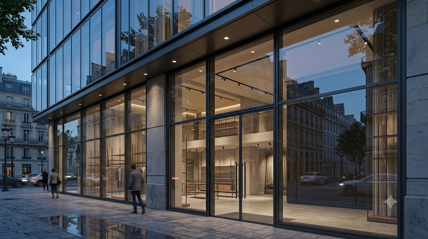 Night storefront glazing