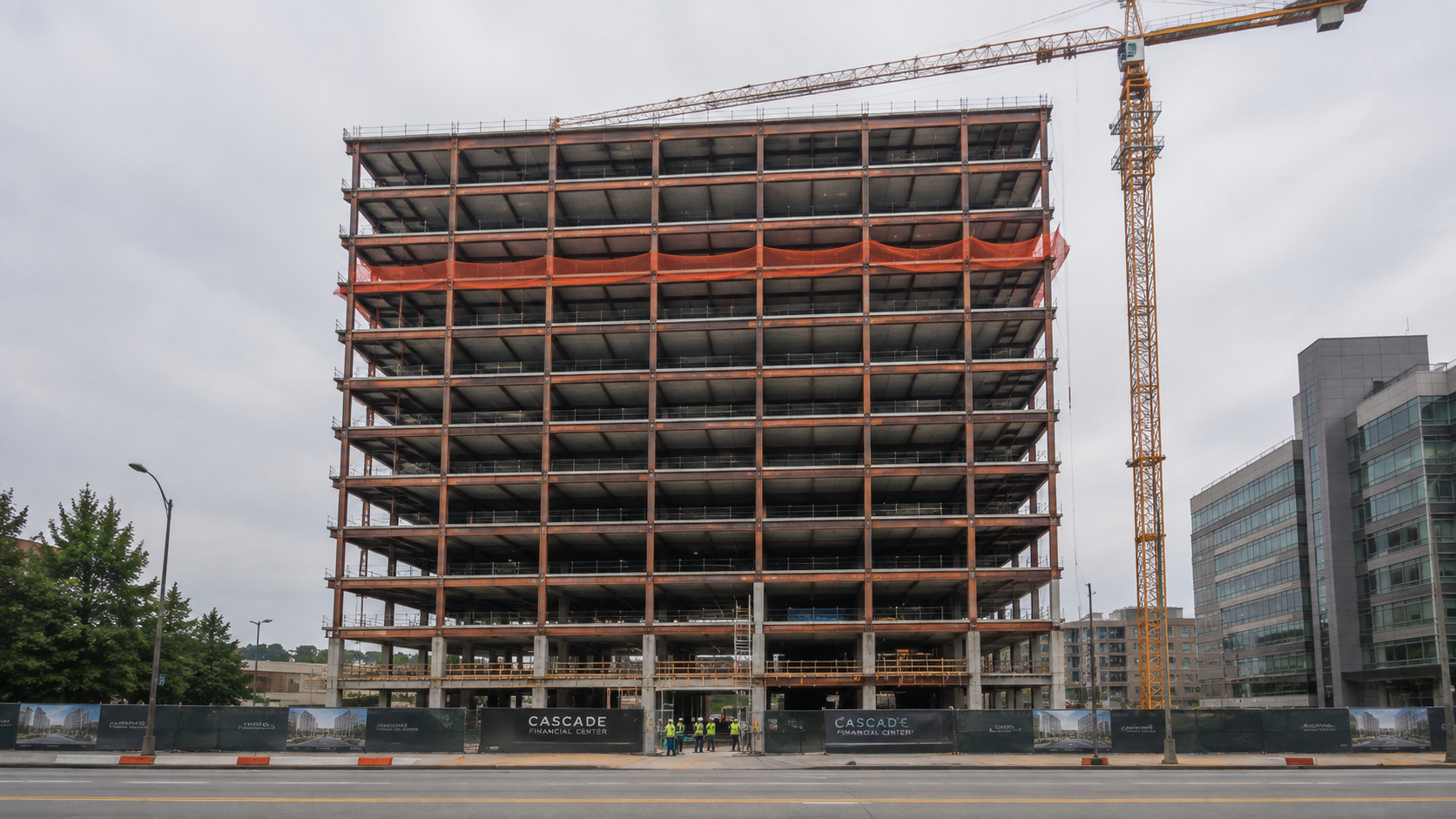 Cascade Financial Center curtain wall, in-progress installation